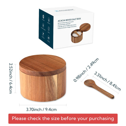 KITCHENDAO 6oz Acacia Wood Salt Cellar Bowl Box with Built-in Spoon to avoid Dust, Elegant Kitchen Salt Container Holder with Swivel Magnetic Lid to Storage Pepper Spice Bath Salt
