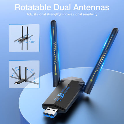 ElecMoga USB 1300Mbps WiFi Dongle USB 3.0 Dual Band 5G/2.4G Wireless Network Adapter for Desktop Laptop PC, Dual 5dBi Antennas, Supports Windows 11/10/8.1/8/7, Mac OS 10.9-10.15