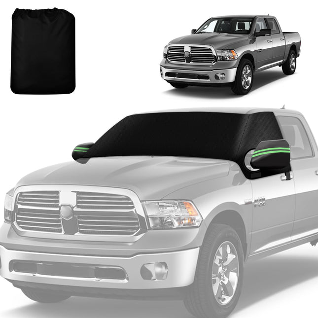 LaOceania Anti-Heat & Snow Windshield and Windows Cover, Compatible with 4th Dodge Ram 1500 2009-2018, Integrated rearview mirror cover. Durable 600D Oxford Fabric with Anti-UV and Anti-Theft Design (4th Ram)