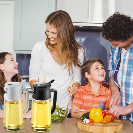 TINMIX Oil Sprayer for Cooking - 2 IN 1 Glass Oil Dispenser & Olive Oil Mister Sprayer Bottle for Kitchen Frying Grilling Salad BBQ, Large Capacity 500ml, White