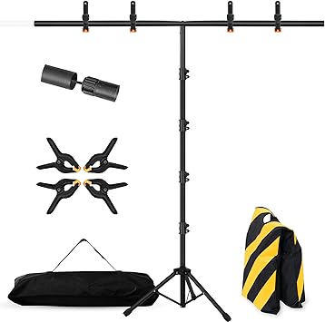 Coliflor T-Shape Portable Backdrop Stand, 6.5x3.2ft Adjustable Photo Background Stand Kit, Sturdy Small Back Drop Holder with 4 Spring Clamps, Carry Bag for Parties, Photography and Video Studio