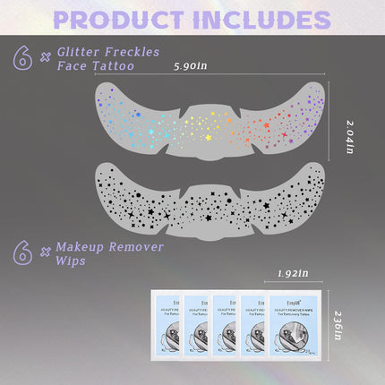 HOSAILY 1pc Holographic Silver Glitter Freckles Face Tattoo, Waterproof Sparkle Chameleon Face Glitter Speckles Patches for Women&Kids, Star Temporary Tattoo Makeup Accessories for Festival Rave