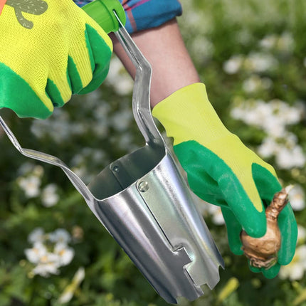 Colwelt Bulb Planter Set 4Pcs, Includes 2 Bulb Planters with Depth Markers and Automatic Soil Release, 1 Kneeling Pad, 1 Garden Gloves, Great Bulb Transplanter for Planting Tulips, Daffodils, Dahlias