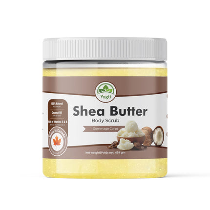 Yogti All Natural Infused with Coconut Oil, Exfoliates & Moisturizes, Deep Cleansing Shea Butter Sugar Body Scrub - 454g