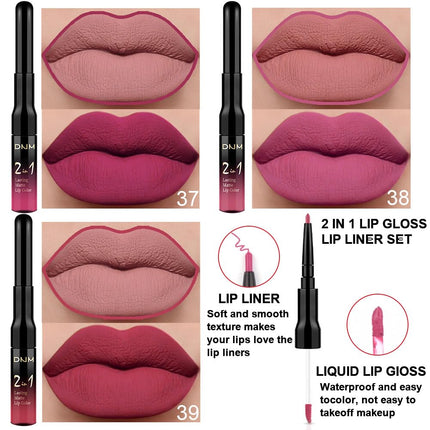 DNM 3PCS Rose red Plum Warm pink Deep cranberry Lip Stain Matte Lip Liner and Lipstick Set Long Lasting Set