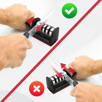 Knife Sharpeners for Kitchen Knives, Stainless Steel, 4 in 1 Ergonomic Knife Sharpening Kit, Easy to Use, with 4 Stage Sharpening Slots, Black