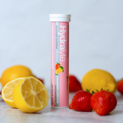 HydraLyte Effervescent Electrolyte Tablets - Strawberry Lemonade, Low Sugar Electrolytes Formulated to Accelerate Hydration, Post Workout, Travel Essential - Safe Hydration for All Ages (20 Count)