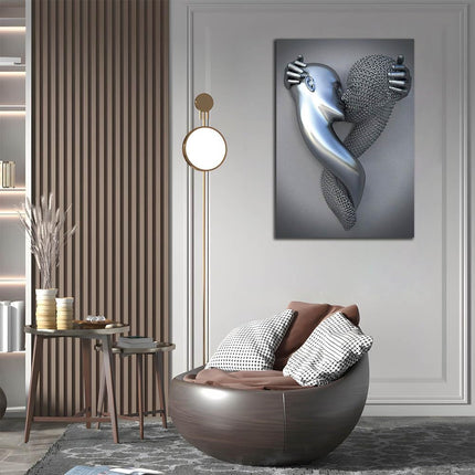 Framed Love Heart 3D Black Canvas Love Heart Wall Decor Black 16"X24"