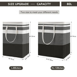 Maxsilan 120L 2-Pack Freestanding Laundry Basket with Extended Handle, Collapsible Large Cotton Clothes Hamper Storage Basket, Gradient Grey