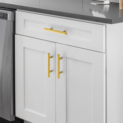 IAQWE 25 Pack Cabinet Handles with 3 Inch (76mm) Hole Center Brushed Brass, 36010053GD-24