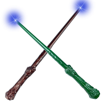 WinSence Kids Light Up Magic Wizard Wand with Sounds & 4 Lightings Illuminating Witch Sorcerer Toys, Brown & Green