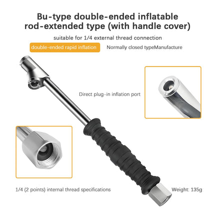 TSUGAMI 1/4" FNPT Extended Reach Dual Head Car Air Chuck, Steel 2-Way Connection Vehicle Tire Inflate Chuck with Quick Plug & Handle, Auto Tyre Air Compressor Fill Kit, Universal Fit