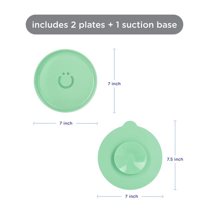 Ubbi Plate Set with Interchangeable Suction Base for Babies and Toddlers, 2 Pack, Sugar Snap Green