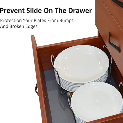 E-ROOM TREND Dish Holder SS304 2 Pack Large Round Size for 9" to 13" Plates Organizer Upgrade Thicken Bamboo Adjustable Size Easy Carried Handles Storage Rack for RV Cabinets Shelf Countertop (PH202R)