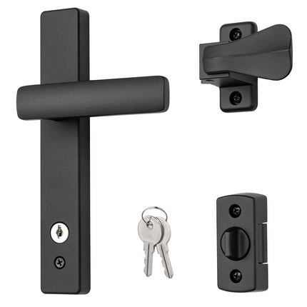 Ideal Security EL Keyed Lever Mount Latch with Deadbolt, Surface Mount Storm Door Handle Replacement, 2 Posts with Tie Down Screw, Matte Black BKEL15MB