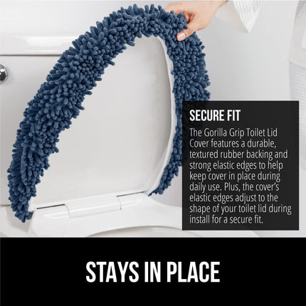 GORILLA GRIP 19.5x18.5 Shag Chenille Bathroom Toilet Lid Cover, Ultra Soft Plush, Fits Standard Toilet Lids, Navy Blue