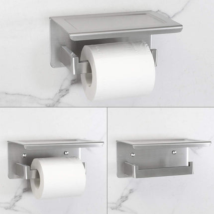 kimzcn Paper Holder with Phone Shelf, Bathroom Accessories SUS 304 Stainless Steel Tissue Roll Dispenser Storage Wall Mounted, Brushed Finish