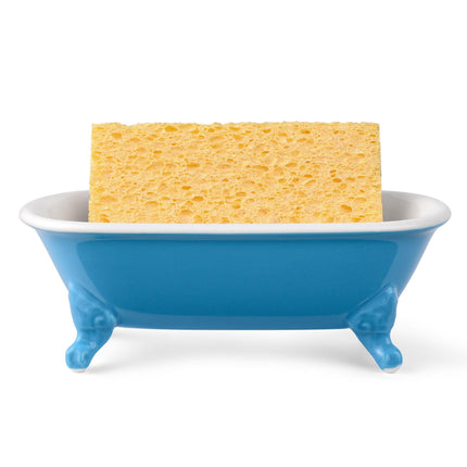 NEWHENGS 6.5" Ceramic Mini Decorative Clawfoot Bathtub Bar Soap Dish, Kitchen Sponge Holder and Shower Tray for Bathroom, PACIFIC BLUE