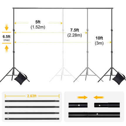 CPLIRIS Backdrop Stand for Parties, 6.5x10ft Adjustable Background Support System for Events Decoration, Baby Shower, Photography with Spring Clamps, Backdrop Clip, Sandbag and Carrying Bag