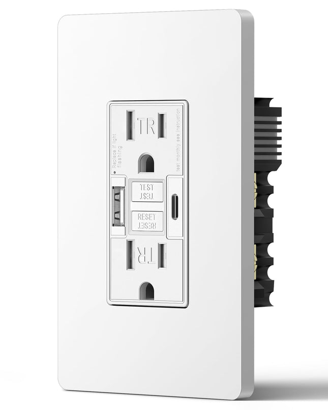 DEWENWILS 15A GFCI Outlet with USB Ports 4.8A/24W, 30S Self-Test GFCI Electrical Outlet with Indicator Light, Tamper-Resistant Receptacle, Screwless Wall Plate, Clamping Plate, HGFB15J