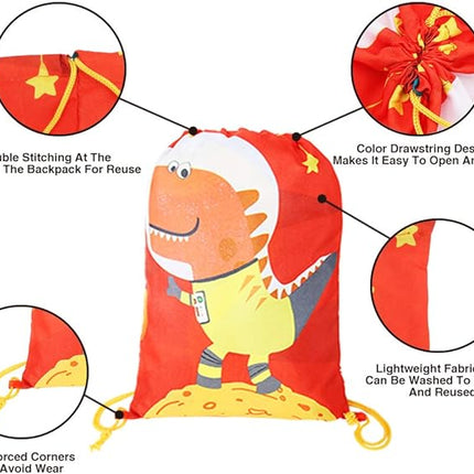 12 PCS Kids Party Favor Bags for Birthday Party Gift Drawstring Goody Package with Cartoon Dinosaur T21