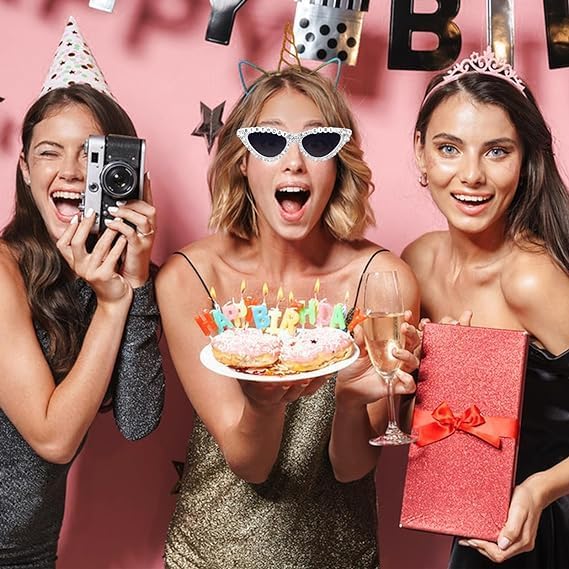 JUSTOTRY 1 pcs Heart Birthday Sunglasses for Birthday Decorations Women and Birthday Party Favors,White Birthday Glasses with Rhinestone for Happy Birthday Gifts for Women