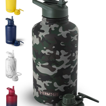 Thermosis 64oz Insulated Water Bottle With Wide Mouth Opening & 2 Lids, Camo