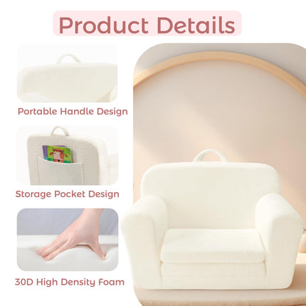 Eufurnibi Toddler Chair Comfy, 2 in 1 Flip Open Sofa for Toddlers, Kids Foam Couch, No Assembly,Cream White