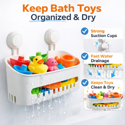 Dewsea Bath Toy Storage Organizer for Kids, No-Drill Suction Cup Shower Caddy, Bathtub Toy Holder with Drain Holes, Waterproof Bathroom & Kitchen Storage Basket