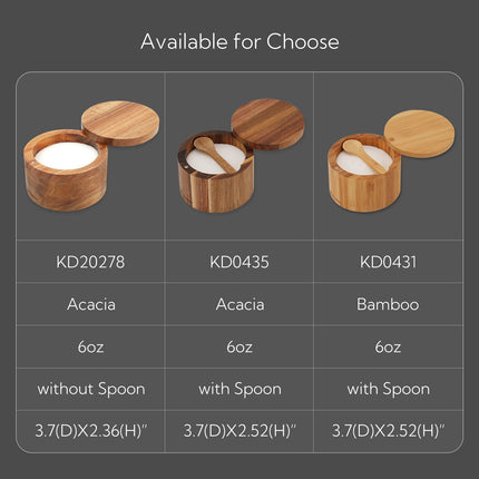KITCHENDAO 6oz Acacia Wood Salt Cellar Bowl Box with Built-in Spoon to avoid Dust, Elegant Kitchen Salt Container Holder with Swivel Magnetic Lid to Storage Pepper Spice Bath Salt