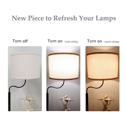 Wankaix Set of 2 Drum Lamp Shades Replacements For Table Lamps Easy Assembly, WHITE BIEGE  Natural Linen Fabric SIZE 13"x13"x10"