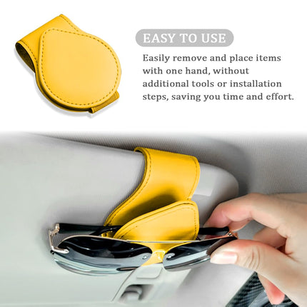 SSNNUU 1PC Magnetic PU Leather Universal Sunglasses/Glasses Holder for Car Visor, Yellow