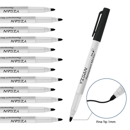 YISAN 150PCS Quick Drying Ink BLACK Fine Tip Permanent Markers
