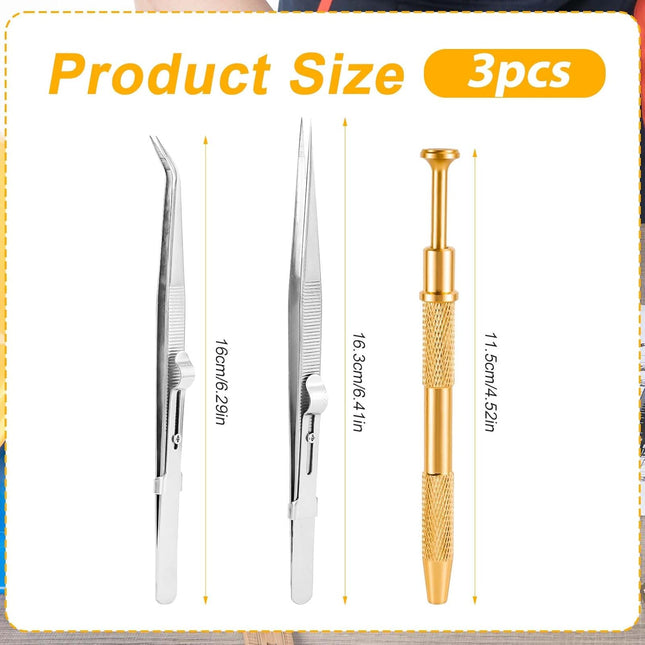 3pcs Gripper Tool, Premium Aluminum Alloy Chip Pickup Tool & 2pcs Tweezers Piercing Ball Tool Piercing Claw Tools