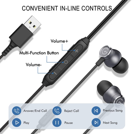 GEVO USB Earbuds with Microphone for PC, USB Gaming Earbuds for PC Laptop Desktop Notebook PS5 PS4, Noise Cancelling Mic Wired Earphones for Zoom, Team Working, Meeting Online Work, Music 2M/6.6FT