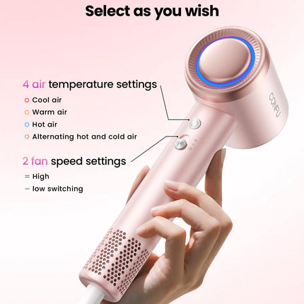 CONFU High Speed Professional Ionic Blow Dryer with Diffuser for Fast Drying, Hair for Curly Hair, PINK