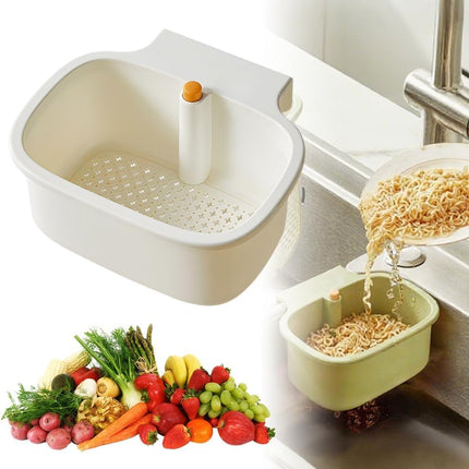 Kitchen Sink Strainer Basket, Faucet Hanging Strainer, Multi-Functional Food Colander,Press Automatic Dumping Kitchen Draining Basket, Easy Drain Filter with Bottom Release (White)