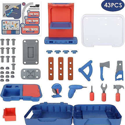 Kids Tool Set, 3 in 1 Kids Tool Bench Set Toddler Toolbox Pretend Play Construction Toys Drill Saw Repair Accessories for Kids t3