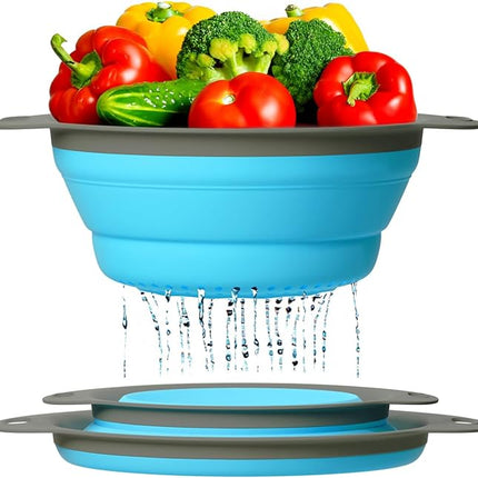Colander Set - 2 Collapsible Colanders (Strainers) Set by Comfify - Includes 2 Folding Strainers Sizes 8" - 2 Quart and 9.5" - 3 Quart Red or Blue