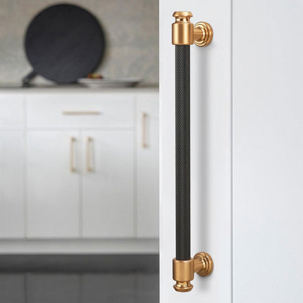 BUKOBYHE 6 Pack 12-5/8 Inch（320mm） Kitchen Cabinet Handles Black and Champagne Bronze Knurled Cabinet Pulls Black Drawer Pulls Kitchen Hardware