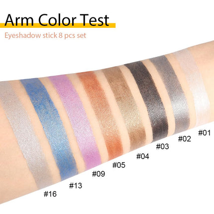 DNM 8Pcs Glitter Eye Shadow Sticks Liner Pencils Makeup, Pearl White Smokey Black Gray Silver Violet Purple Khaki Royal Blue Shimmer Glitter Eyeliner Pencil Cream Eyeshadow Palette Makeup