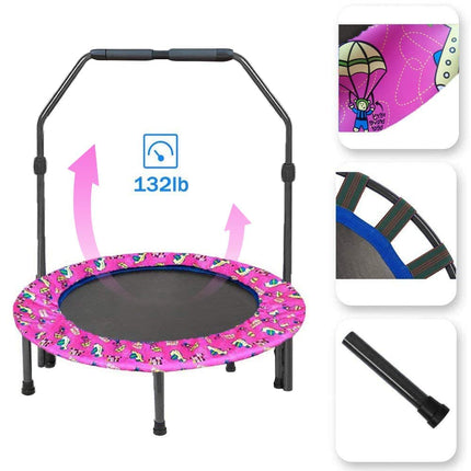 36'' Mini Trampoline for Kids With Adjustable Handle and Safety Padded Cover - Foldable Indoor & Outdoor Rebounder for Toddler Play and Exercise