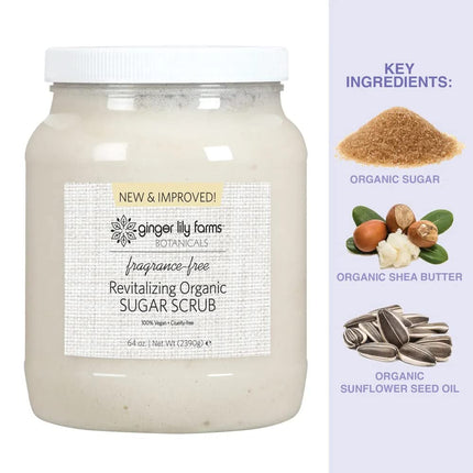 Ginger Lily Farms Botanicals Organic Sugar Scrub, 64oz, Fragrance Free