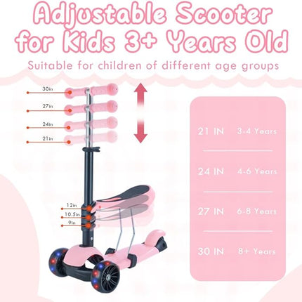 Kids Scooter,Toddler Scooter for Kids 2-5 Years Old,Adjustable Height and Removable Seat,with 3 LED Wheel Outdoor Activities T110