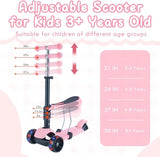 Kids Scooter,Toddler Scooter for Kids 2-5 Years Old,Adjustable Height and Removable Seat,with 3 LED Wheel Outdoor Activities T110