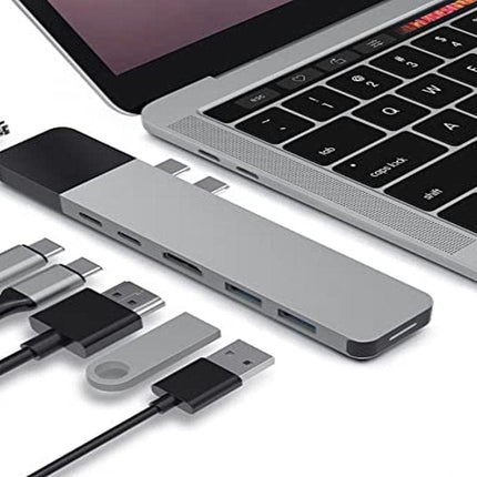 HyperDrive USB C Hub, Dual Type C Hub Adapter for MacBook Pro 13" 15", 6-in-2 Multi-Port Thunderbolt USB-C Dongle w Gigabit Ethernet, 40Gb/s C-USB 100W, 5Gb/s Type-C w 60W PD, 4K HDMI