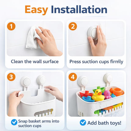 Dewsea Bath Toy Storage Organizer for Kids, No-Drill Suction Cup Shower Caddy, Bathtub Toy Holder with Drain Holes, Waterproof Bathroom & Kitchen Storage Basket