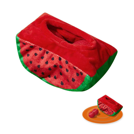 Andiker Dog Squeaky Toy with Plush Crinkle Fabric and Dog Tennis Balls Inside, Watermelon