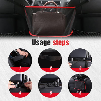 TSUGAMI Car Multi-functional Universal Back Seat Net Pocket Handbag Holder/ Storage Organizer, Red Polyester Fiber, Hook Fastener