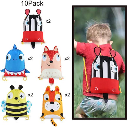 Kids Party Favor Bags,10 PCS Drawstring Goody Bag Candy Backpack with Cartoon Animal Designed Carrying on Cute Ear and Tail Birthday Package t17